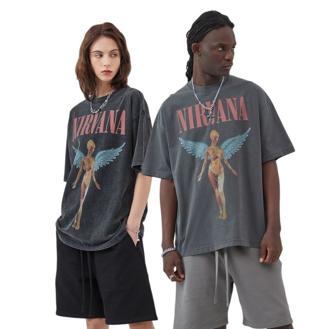 FLEXI APPAREL vintage rock band t-shirt featuring a Nirvana graphic with an acid wash distressed finish and oversized fit