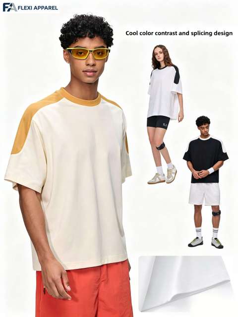 FLEXI APPAREL 240GSM heavyweight boxy fit short sleeve T-shirts featuring premium contrast details and cooling technical drape on high-streetwear models