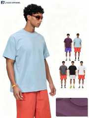 180GSM Sorona cooling athletic T-shirts with close-up collar details, showcased in blue, plum, charcoal, and white on sports models.