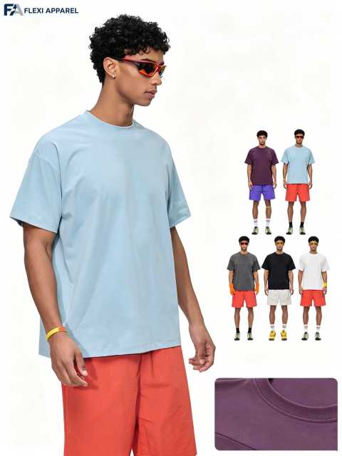 180GSM Sorona cooling athletic T-shirts with close-up collar details, showcased in blue, plum, charcoal, and white on sports models.
