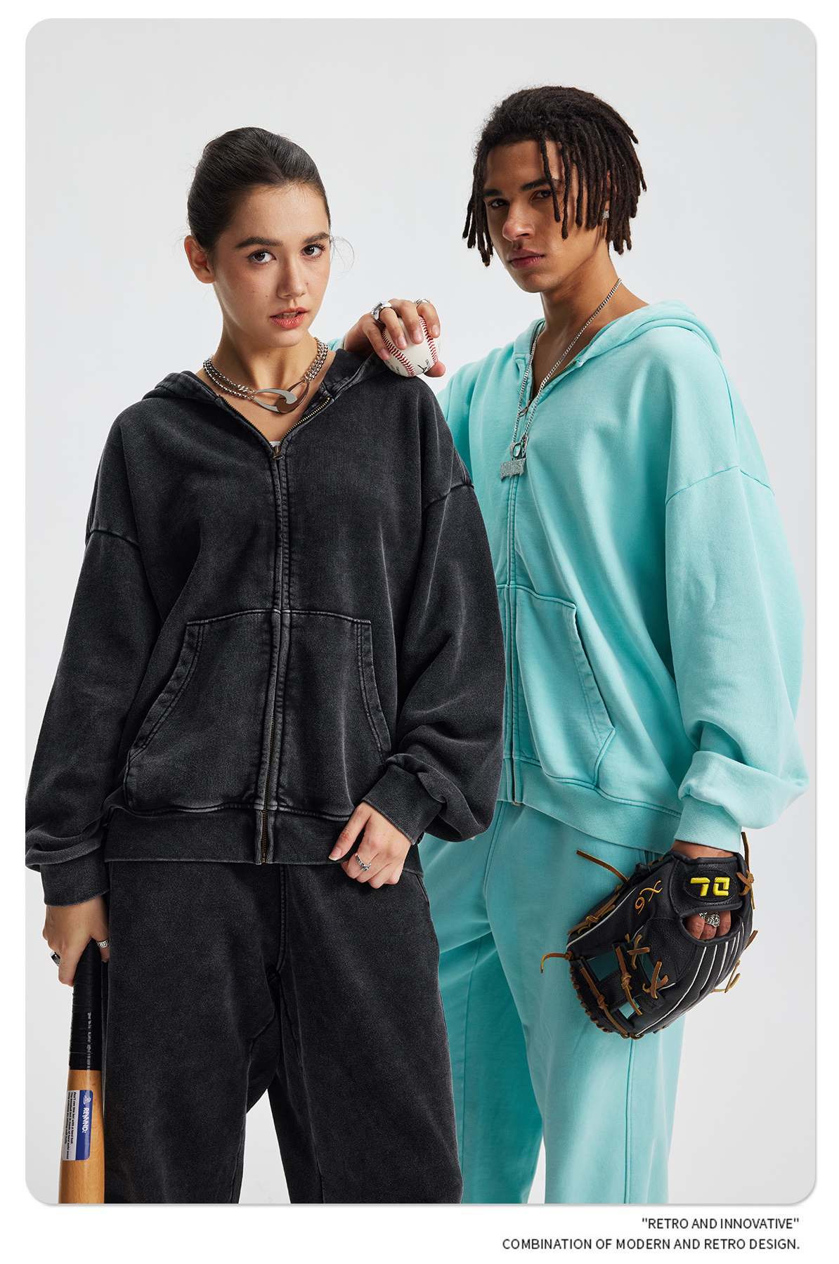 430GSM 100% Cotton Heavyweight Zip-Up Hoodie | Vintage Wash French Terry Tracksuit
