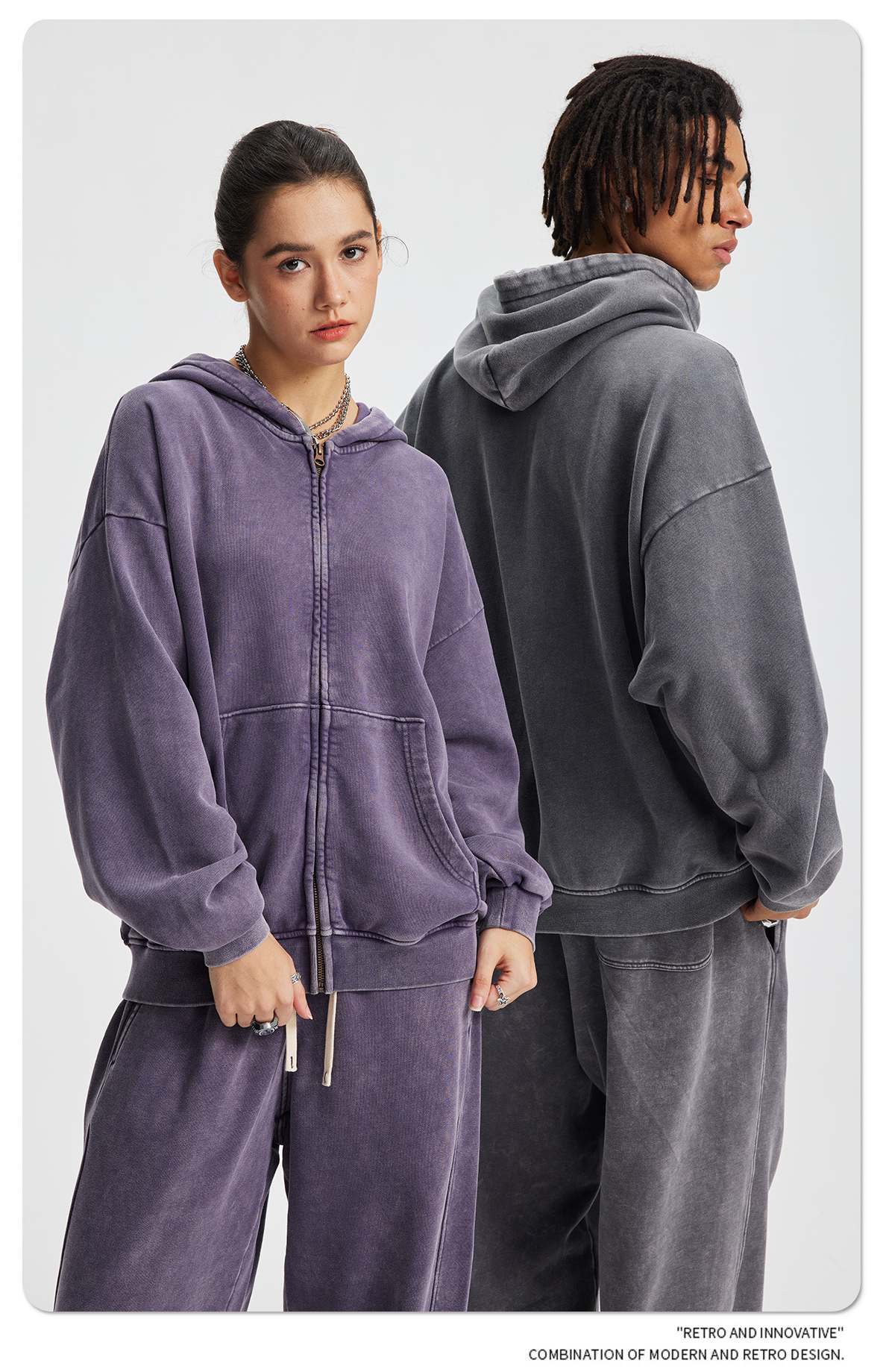 430GSM 100% Cotton Heavyweight Zip-Up Hoodie | Vintage Wash French Terry Tracksuit
