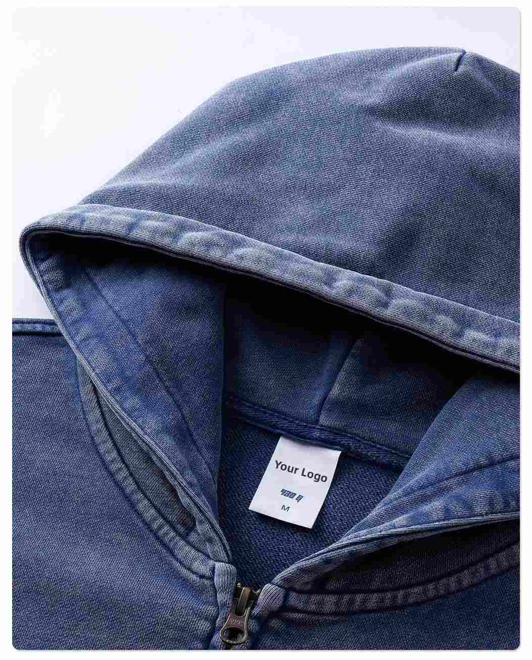 430GSM 100% Cotton Heavyweight Zip-Up Hoodie | Vintage Wash French Terry Tracksuit
