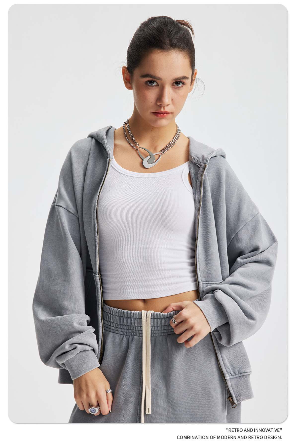 430GSM 100% Cotton Heavyweight Zip-Up Hoodie | Vintage Wash French Terry Tracksuit