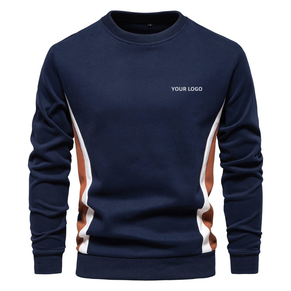 men's casual slim fit crew neck sport pullover sweatshirt featuring white and amber curved side patchwork panels
