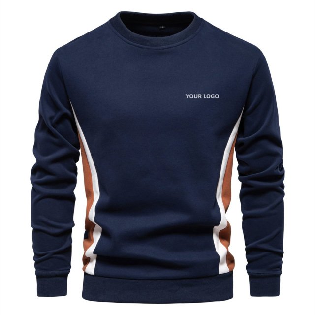 men's casual slim fit crew neck sport pullover sweatshirt featuring white and amber curved side patchwork panels