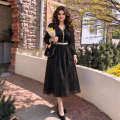 Plus size women's light mature style dress, spring and autumn new style sequined gold-plated dress