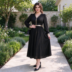 Plus size women's light mature style dress, spring and autumn new style sequined gold-plated dress