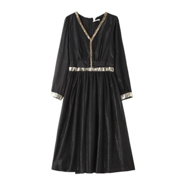 Plus size women's light mature style dress, spring and autumn new style sequined gold-plated dress