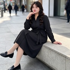 Plue size women's fashionable and elegant dress temperament A-line shirt dress