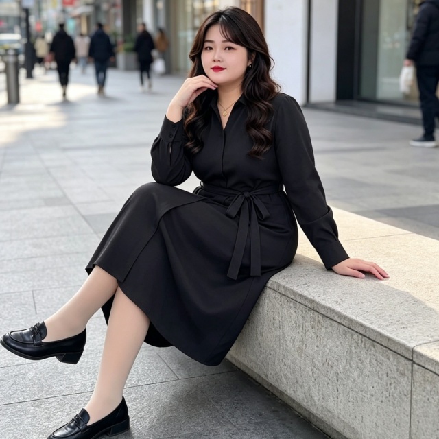 Plue size women's fashionable and elegant dress temperament A-line shirt dress