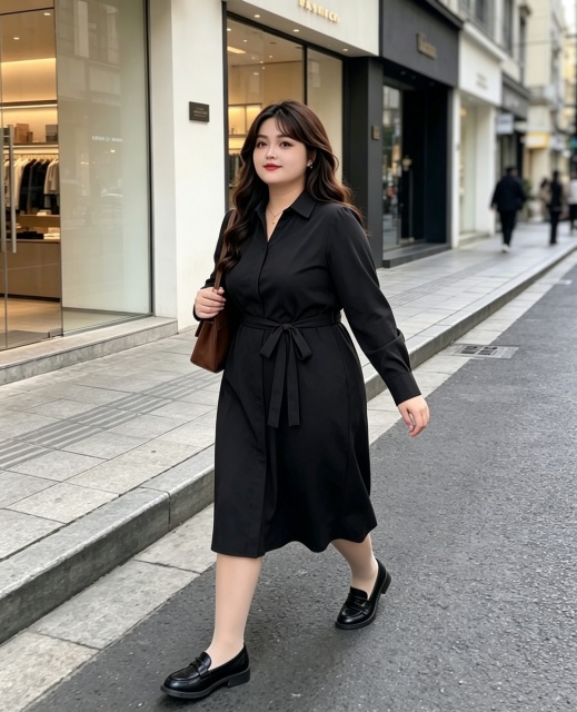 Plue size women's fashionable and elegant dress temperament A-line shirt dress