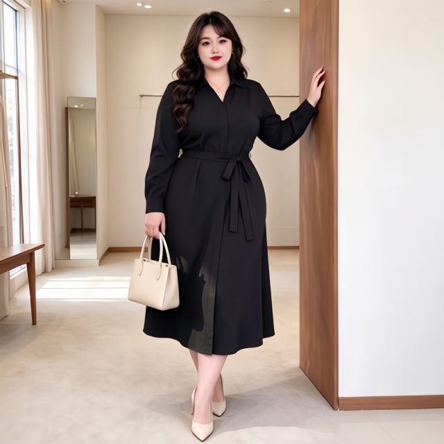 Plue size women's fashionable and elegant dress temperament A-line shirt dress