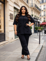 plus size cardigan, high-end, gentle and fashionable, embroidered and pleated two-piece set
