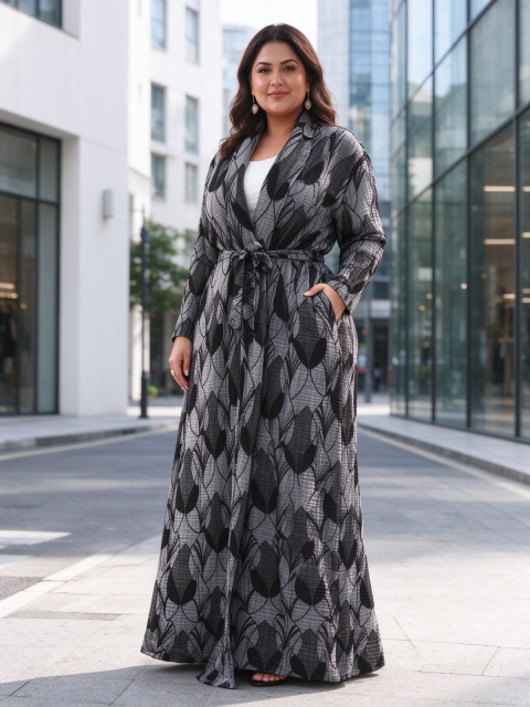 Loose plus size long robe, cloak, printed for women