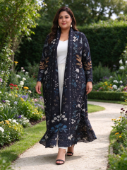 Loose plus size long robe, cloak, printed for women