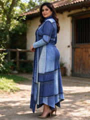Loose plus size long robe, cloak, printed for women