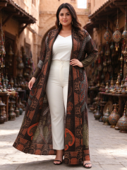 Loose plus size long robe, cloak, printed for women