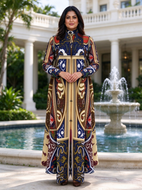 Loose plus size long robe, cloak, printed for women