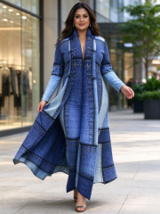 Loose plus size long robe, cloak, printed for women