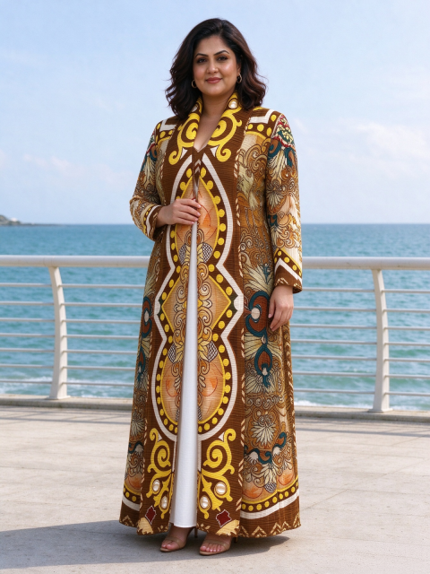 Loose plus size long robe, cloak, printed for women