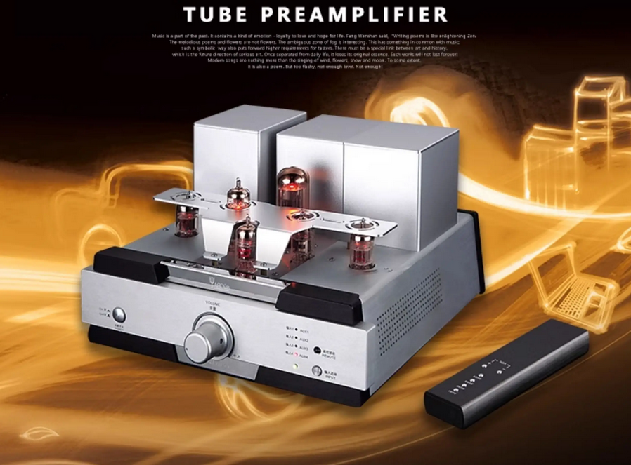 YAQIN B-2T Vacuum Tube Preamp Pre-amplifier Preamplifier 5AR4*1 EL84*1 12AX7*2 12AU7*2 With Remote Control AC110~220V