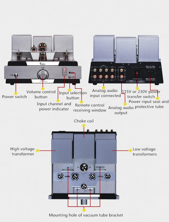 YAQIN B-2T Vacuum Tube Preamp Pre-amplifier Preamplifier 5AR4*1 EL84*1 12AX7*2 12AU7*2 With Remote Control AC110~220V