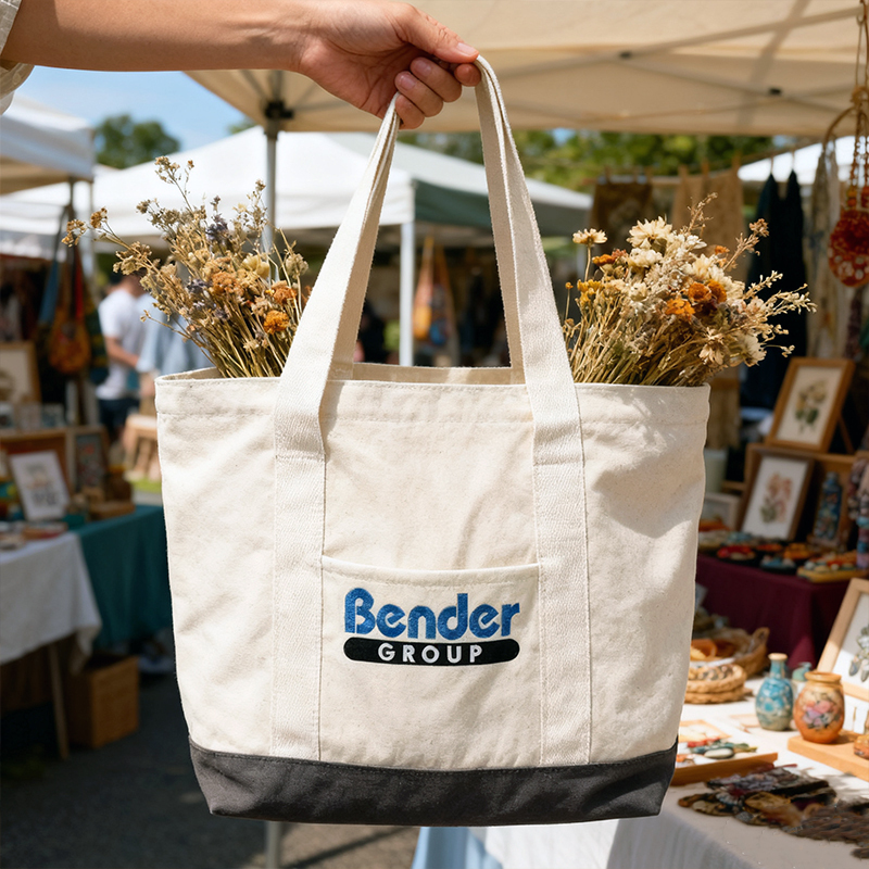Custom Embroidery Canvas Tote Bag with pocket