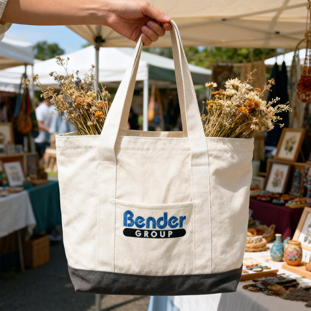 Custom Embroidery Canvas Tote Bag with pocket