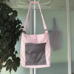 Pink Grey Color Block Canvas Crossbody Bag