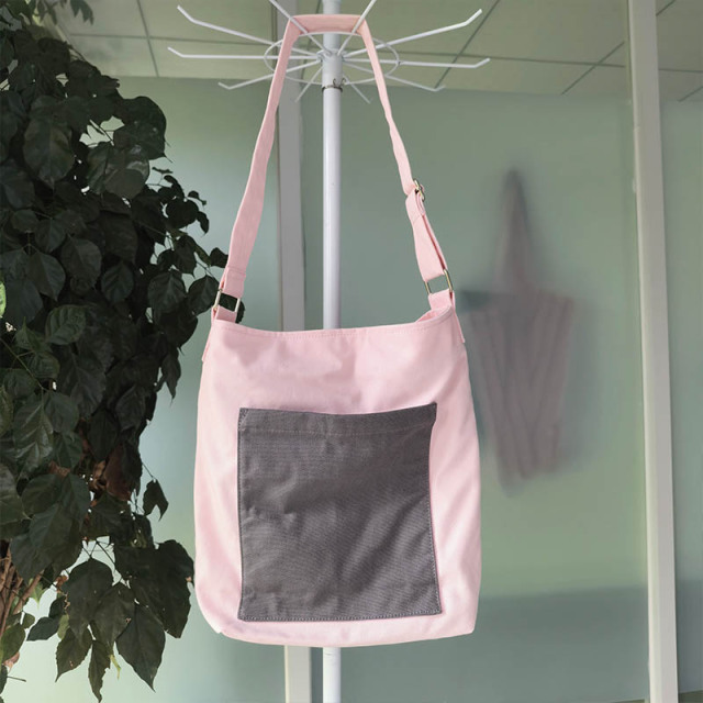 Pink Grey Color Block Canvas Crossbody Bag