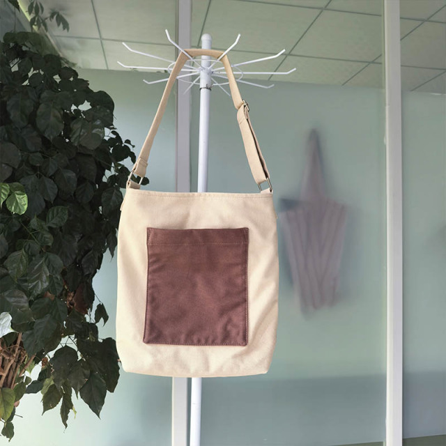Pink grey colorblock adjustable crossbody canvas tote bag,YI YUAN,Pink grey colorblock adjustable crossbody canvas tote bag