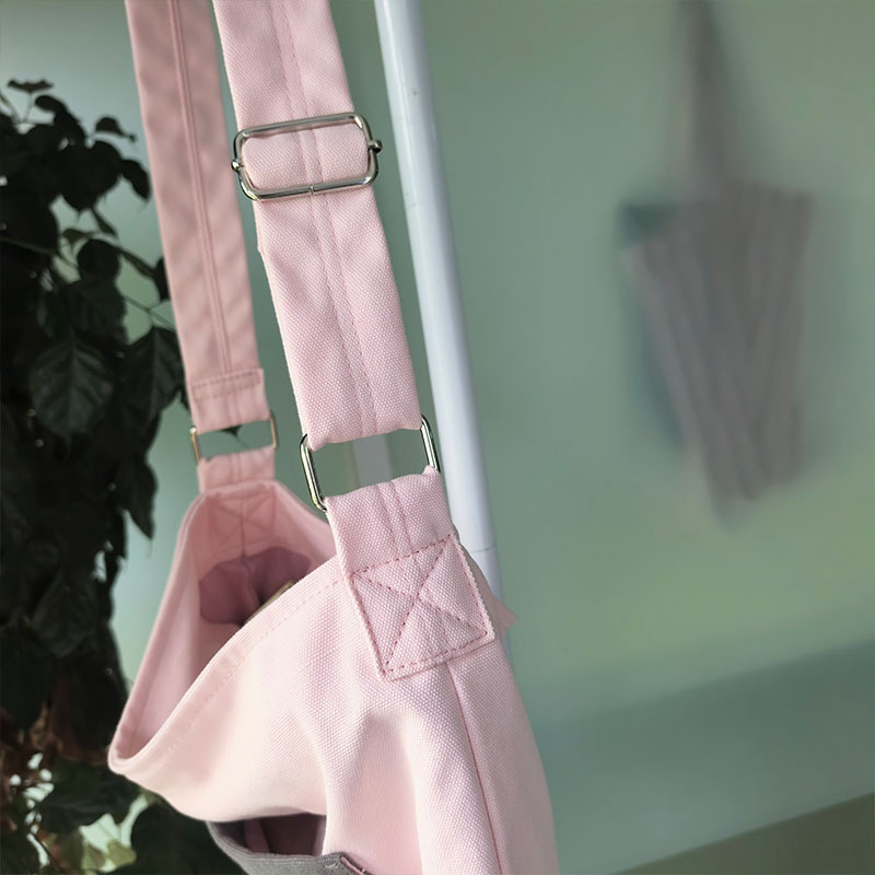 Pink grey colorblock adjustable crossbody canvas tote bag,YI YUAN,Pink grey colorblock adjustable crossbody canvas tote bag