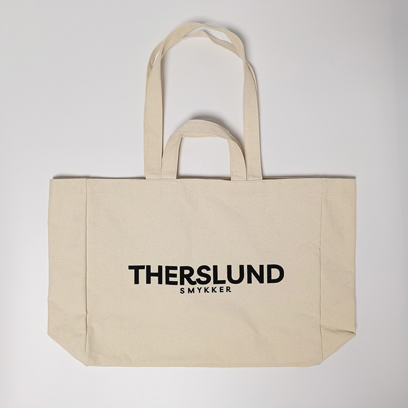 Beige Canvas Tote Bag With Double Handles