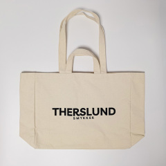 Beige Canvas Tote Bag With Double Handles