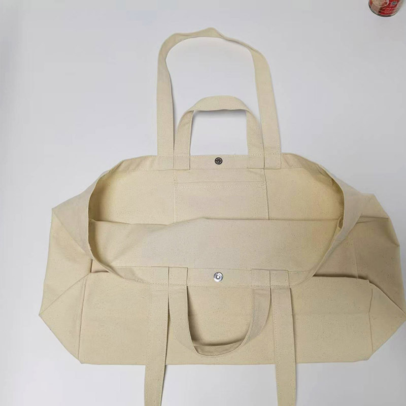 Beige Canvas Tote Bag With Double Handles