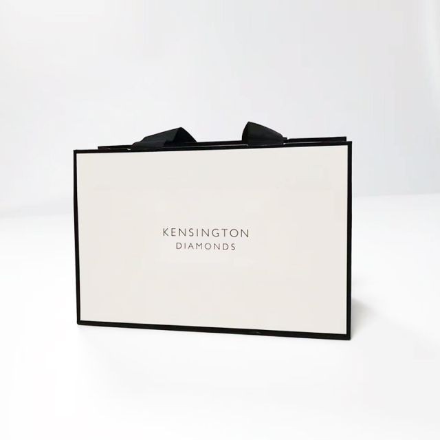 White Paper Gift Bag With Black Ribbon Handle