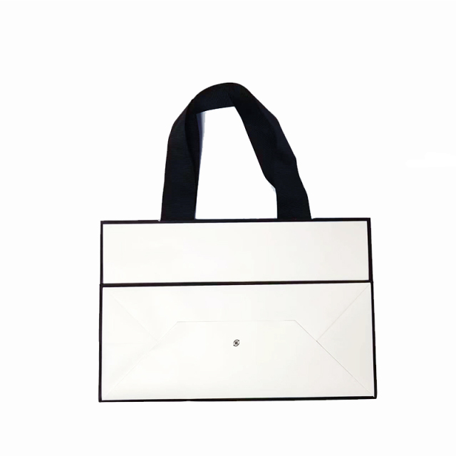 White Paper Gift Bag With Black Ribbon Handle