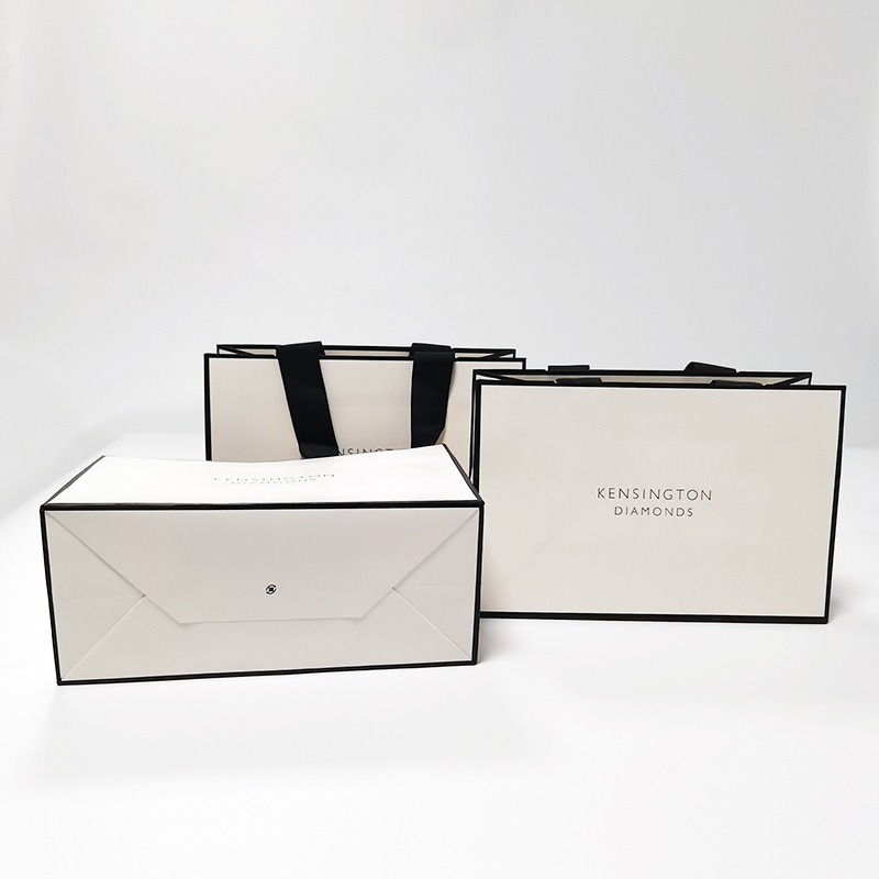 White Paper Gift Bag With Black Ribbon Handle