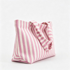 Pink white vertical stripe canvas bag