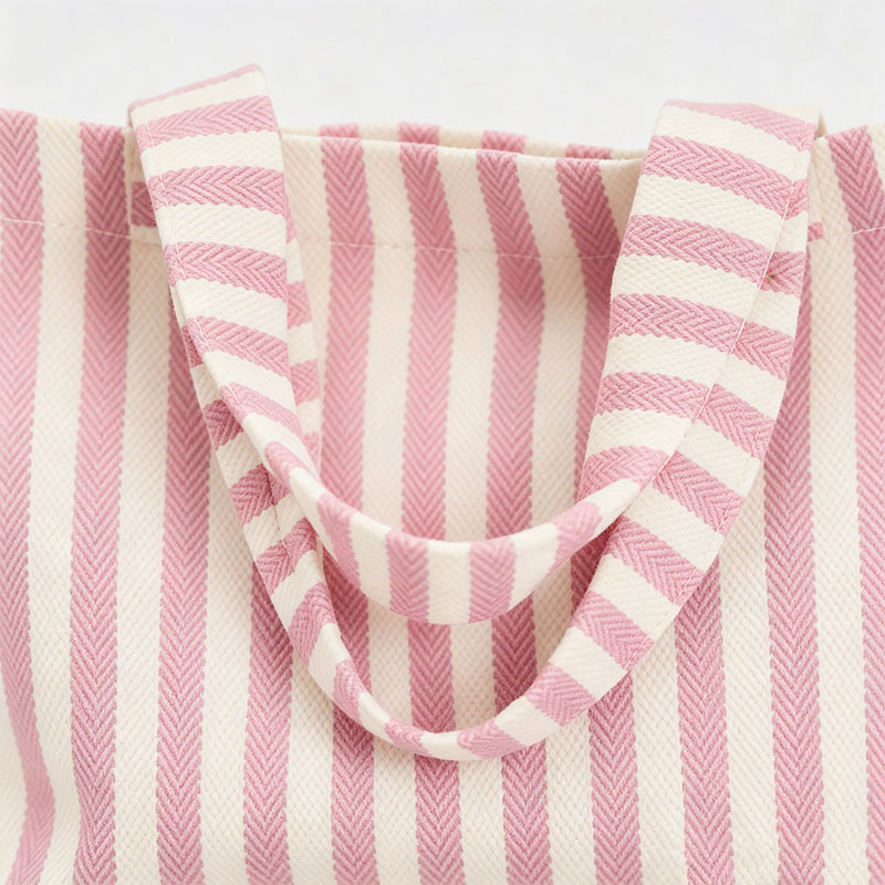 Pink white vertical stripe canvas bag