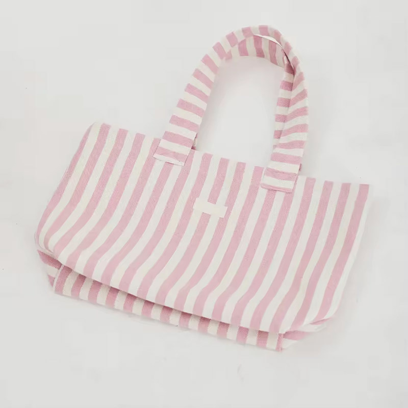 Pink white vertical stripe canvas bag