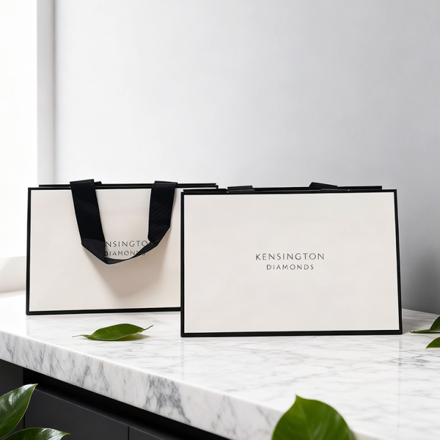 White Paper Gift Bag With Black Ribbon Handle