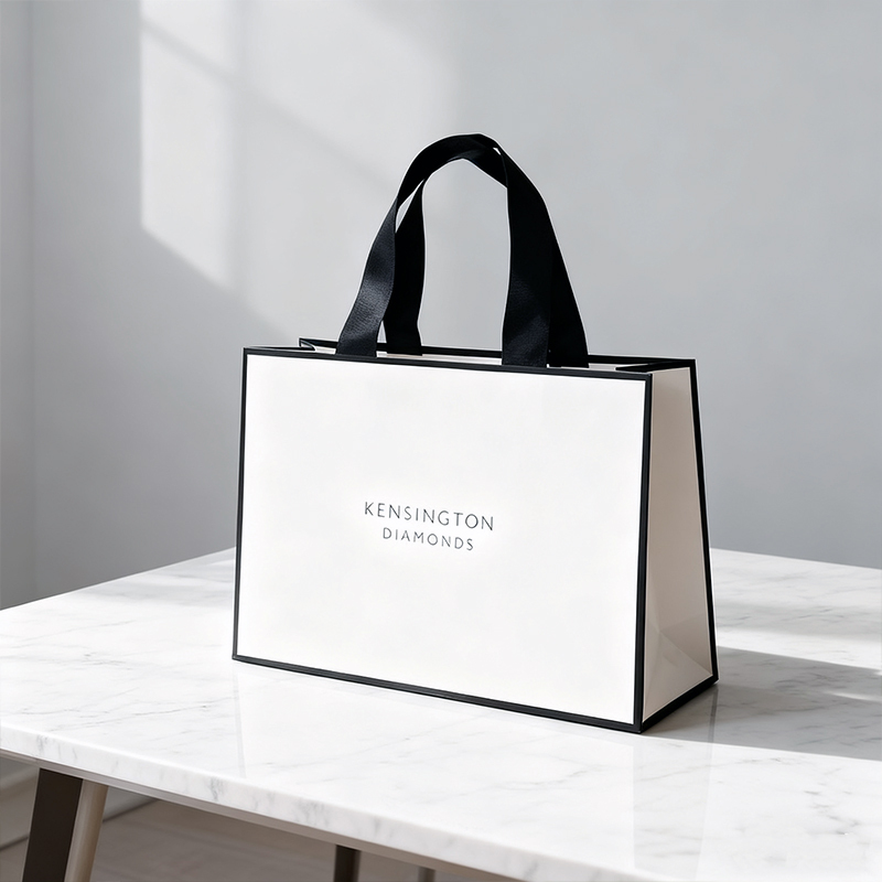 White Paper Gift Bag With Black Ribbon Handle