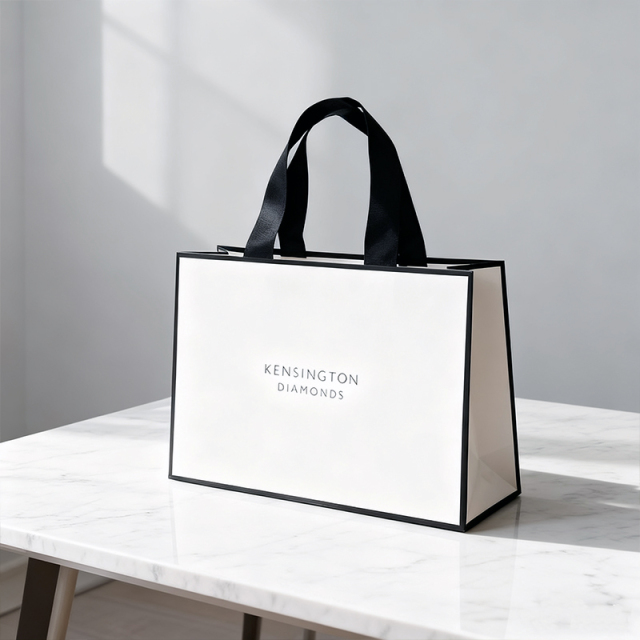 White Paper Gift Bag With Black Ribbon Handle