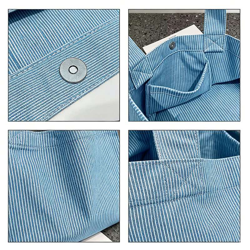 Blue Striped Canvas Tote Bag