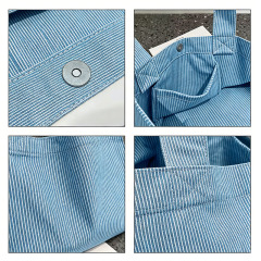 Blue Striped Canvas Tote Bag