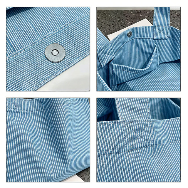 Blue Striped Canvas Tote Bag