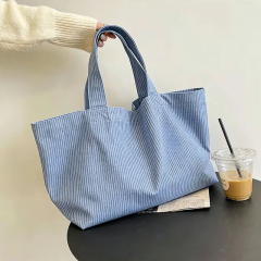 Blue Striped Canvas Tote Bag