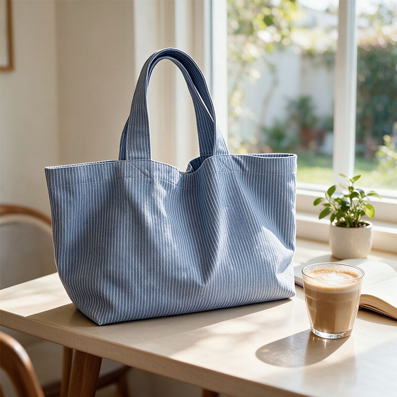 Blue Striped Canvas Tote Bag